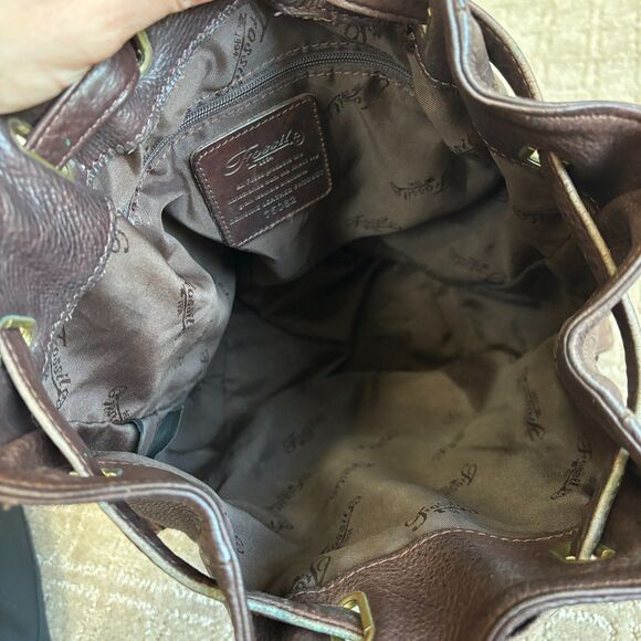 Fossil VTG Leather Backpack Brown Drawstring Boho Multi-pocket Key Charm 75082 - Picture 12 of 13